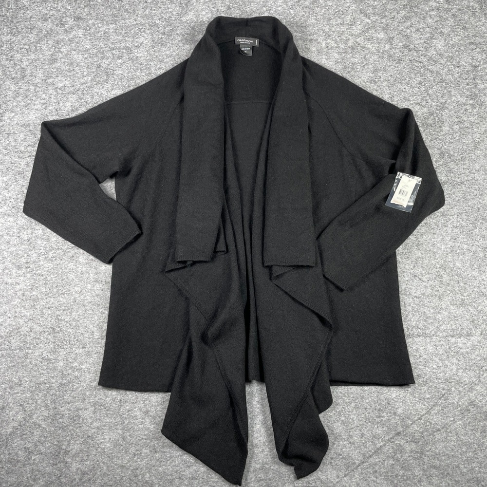 Lord & Taylor Cardigan Womens 1X Black 100% Cashmere Open Front Draped NEW